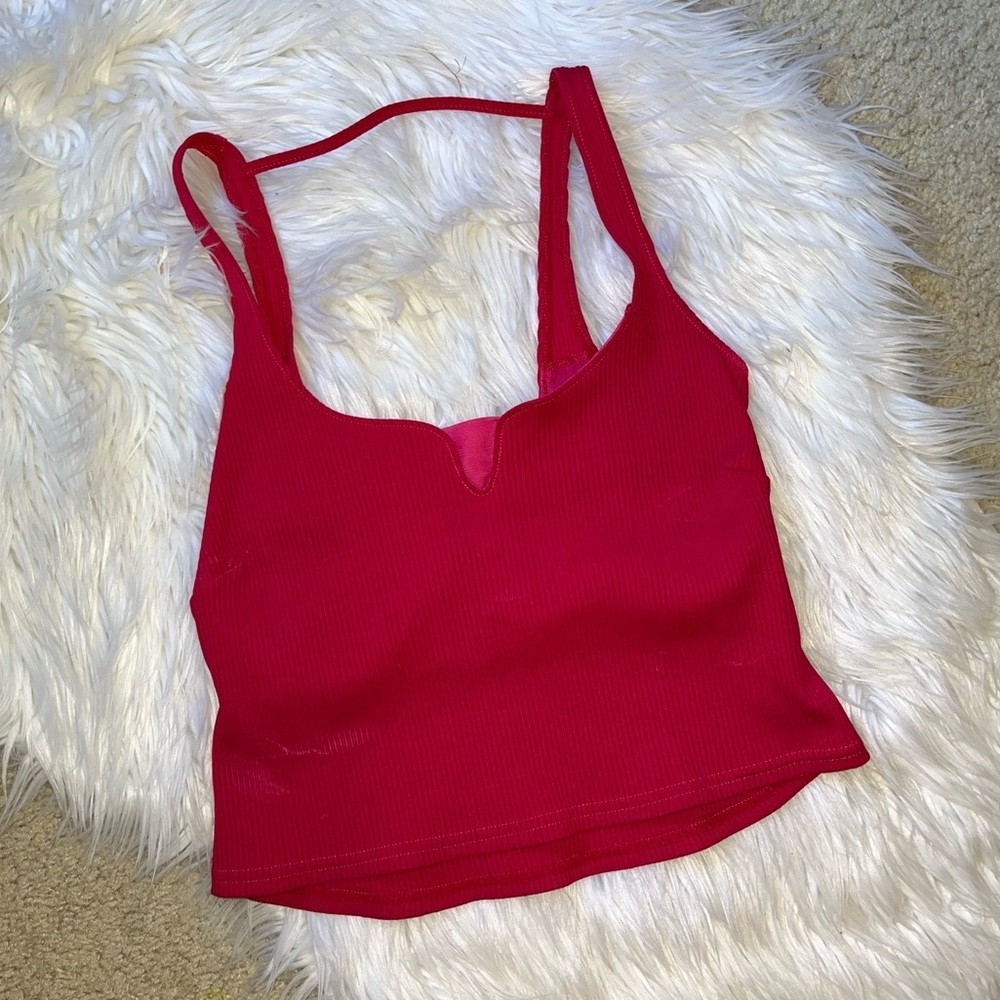 Free People // Fuchsia Ribbed Crop Top - Picture 3 of 6
